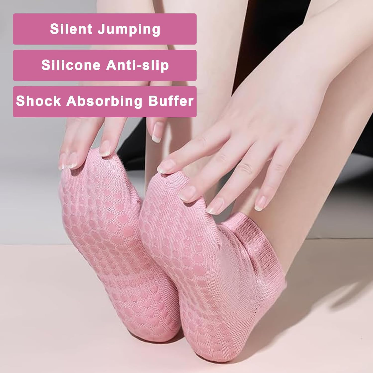 YQQZQ Pilates Socks with Grips for Women,Non-Slip Yoga Athletic Socks for Yoga Barre, Ballet, Barefoot Workout, Zumba,4 Pairs Mix Color image number 2