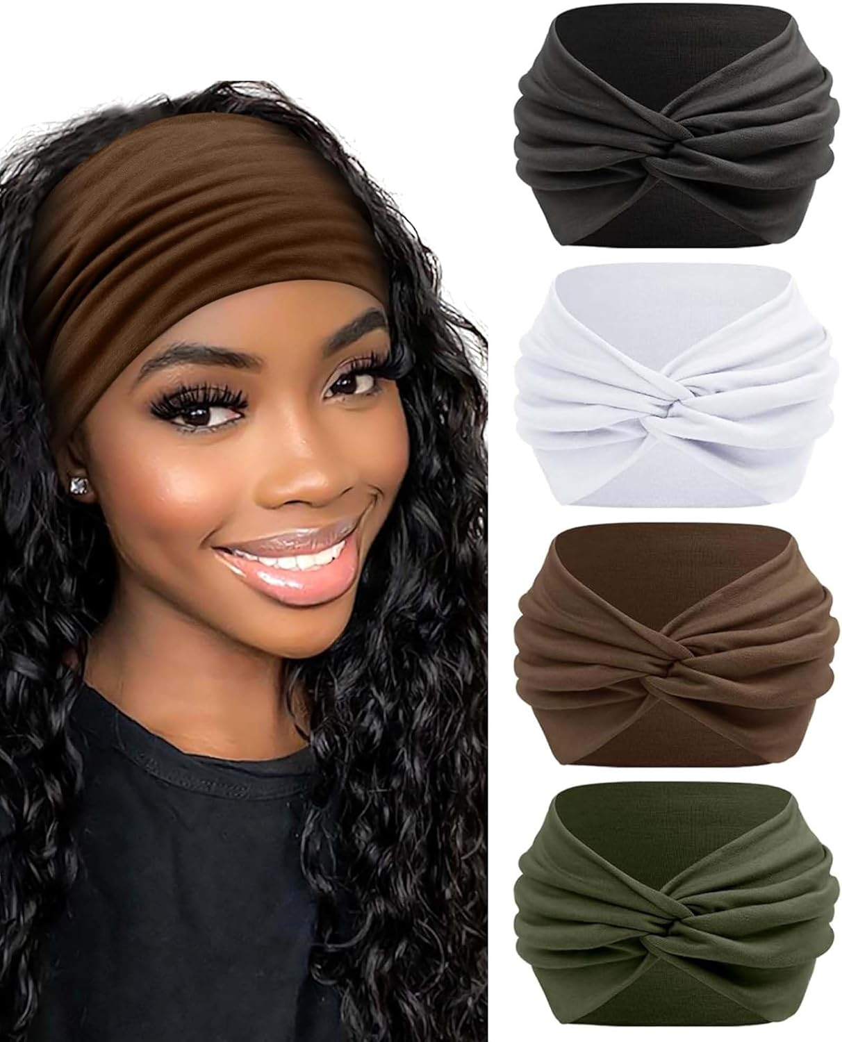 BELEVO Women'S Hair Band, Extra Wide Headband, Women'S Thin 18 Cm Hair Bands, Elastic Headbands, Soft Headbands, Hair Accessories for Yoga Sports, Pack of 4