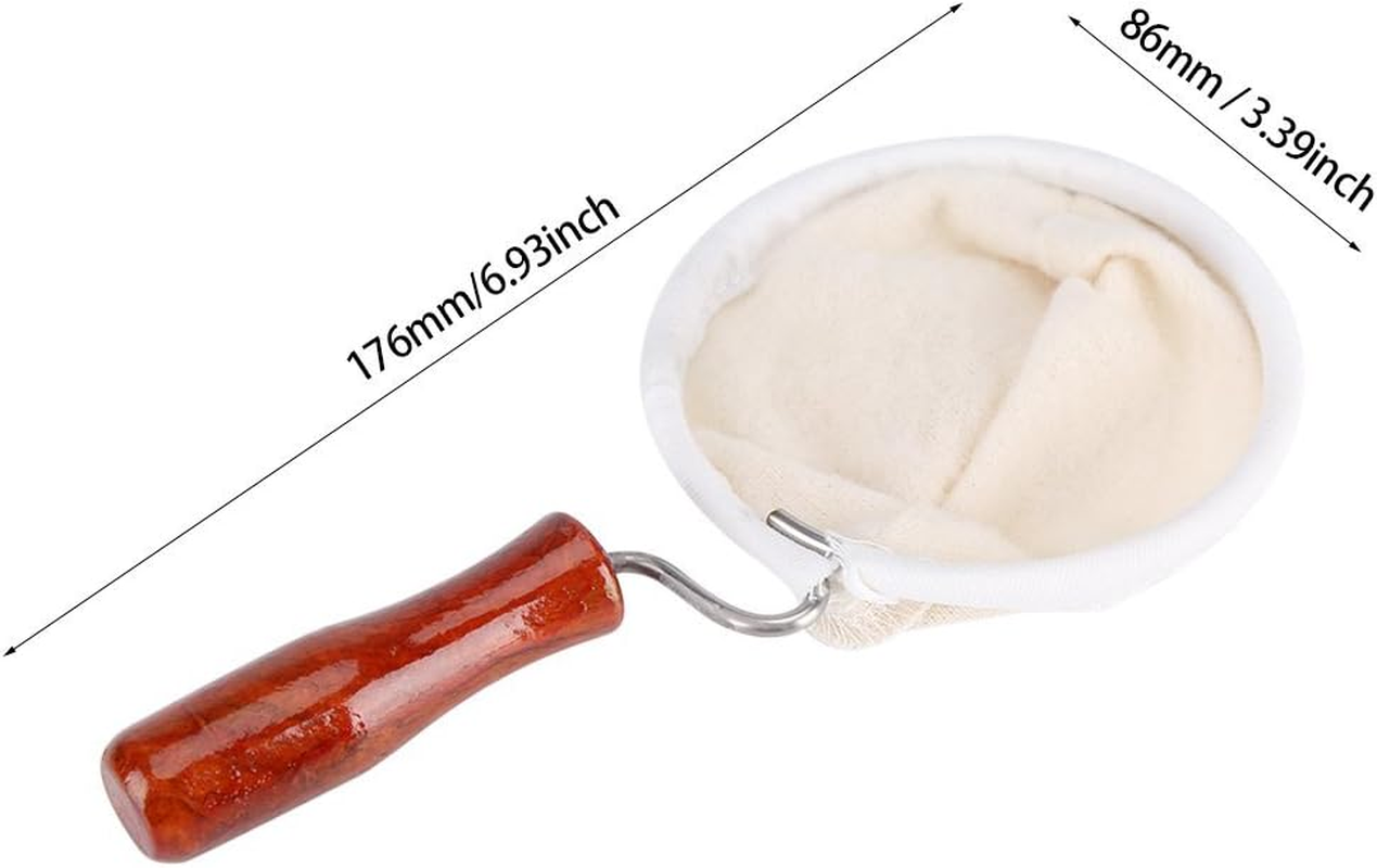Coffee Filter Handmade Reusable Cafe Flannel Cloth Filter Bag Coffee Sock with Wooden Handle Small Beige image number 2