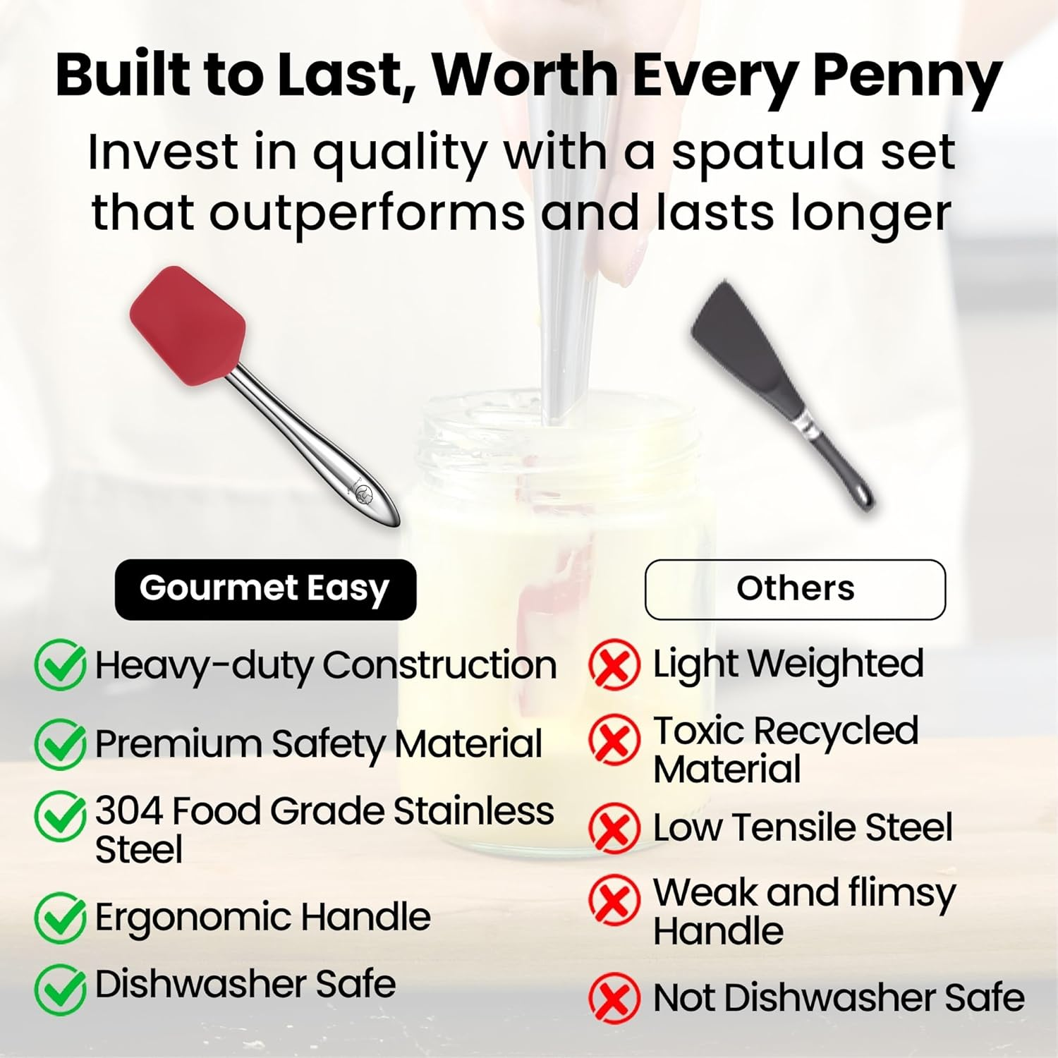 5Pcs Silicone Spatula Cooking Utensils Set with Stainless Steel Handles, Premium Heat-Resistant Kitchen Utensils for Baking, Spoonula & Silicone Brush Included, Safe for Nonstick Cookware (Red) - Red image number 5