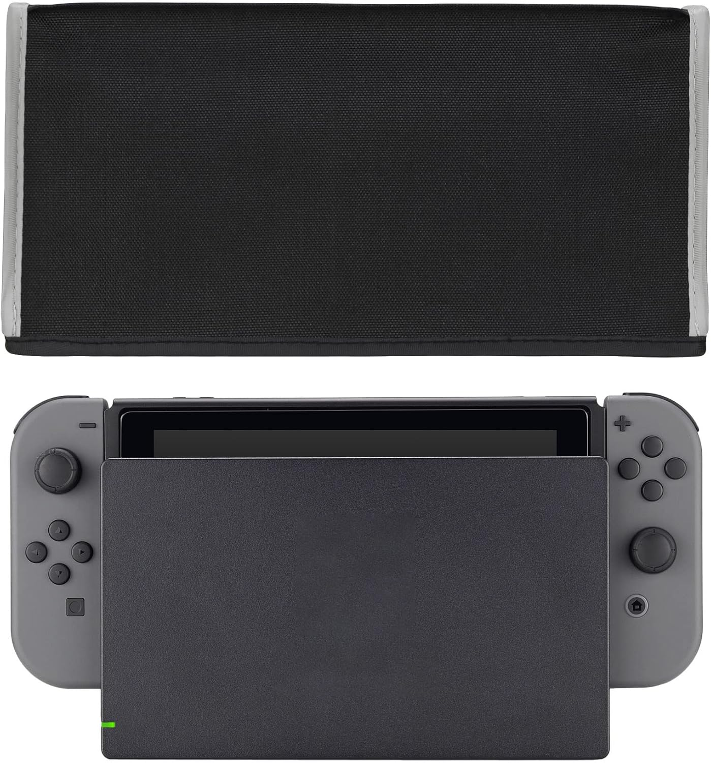 Playvital Nylon Dust Cover for Nintendo Switch, Dust Guard Dust Cover for Nintendo Switch OLED, anti Scratch Waterproof Cover Sleeve for Nintendo Switch & Switch OLED Dock - Black Light Gray Trim image number 4