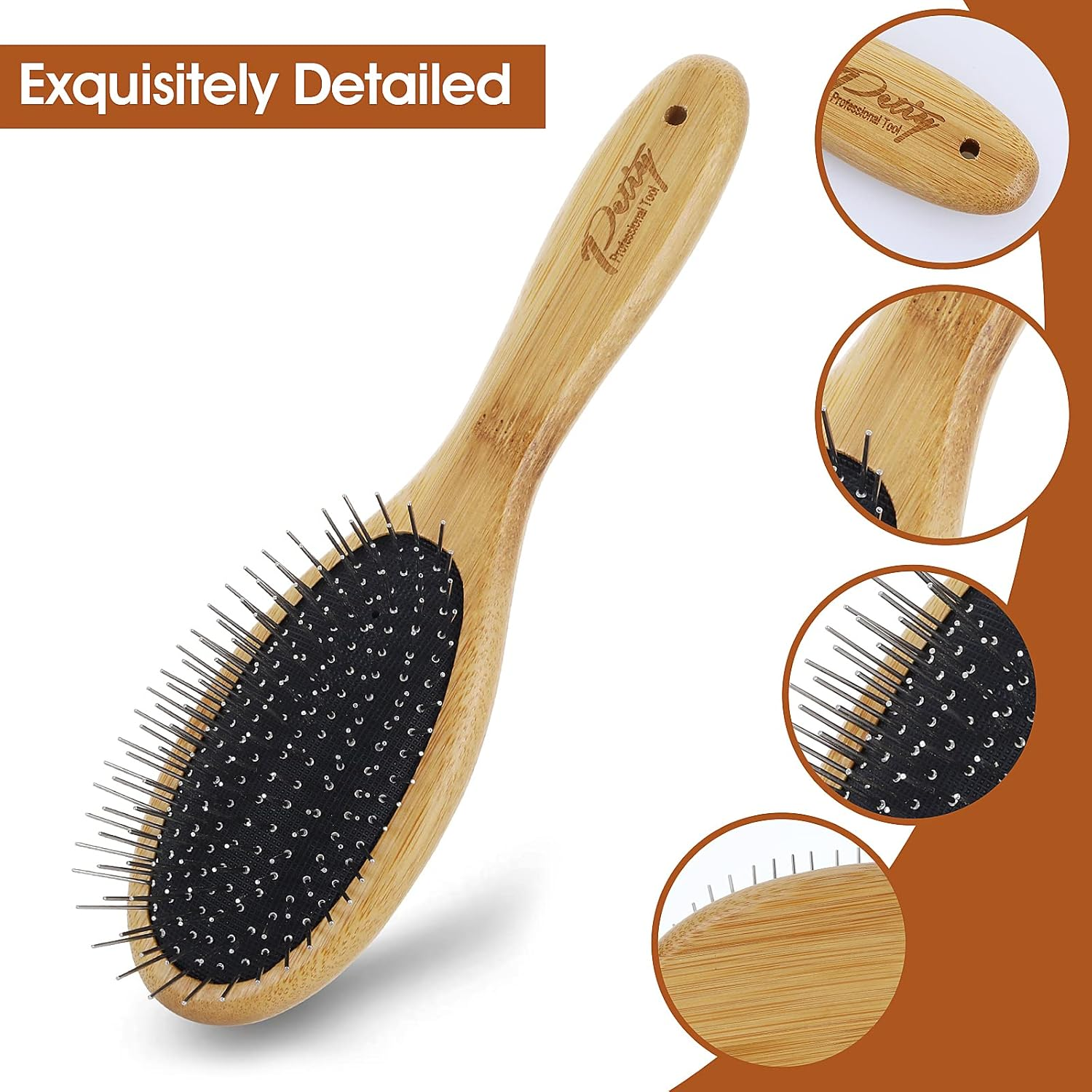 Molain Dog Pin Brush Airbag Wooden Comb Pin Brush- Dog Cat Professional 20Mm Stainless Steel round Pins Grooming Brush with Bamboo Handle, Airbag Comb No Scratching Any Hairs Type Dog or Pets(1Pc) image number 1