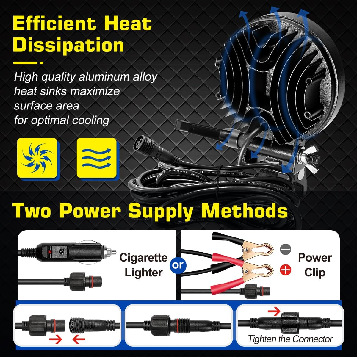 Portable LED Boat Spotlight with Mounting Clamp, 2 Way Power Super Bright LED Work Light 12V Marine Spot Lights for Boats Fishing, Battery Clamps/Cigarette Lighter Power Headlights for Camp Truck RV image number 5