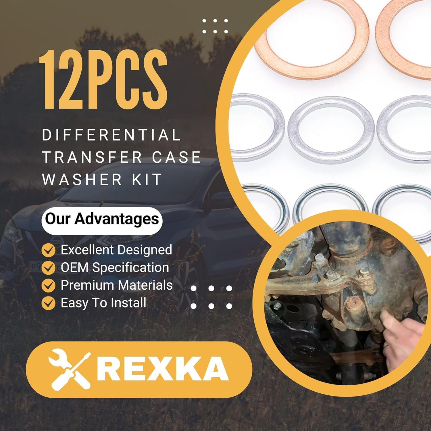 Rexka Transfer & Differential Service Gasket Kit Fits Toyota Lexus 4Runner Land Cruiser Tundra Tacoma FJ Cruiser Highlander RAV4 Sequoia Sienna 12157-10010 90430-24003 90430-18008 (Pack of 12) image number 2
