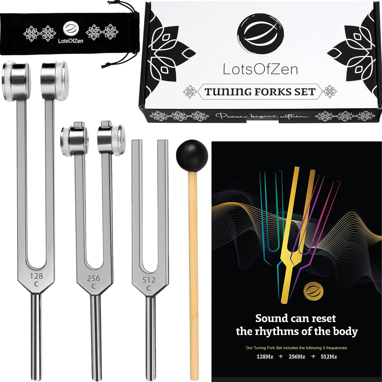 Tuning Forks for Healing (128Hz, 256Hz, 512Hz) &mdash; Body Weighted Tuning Forks Medical for Healing Chakra Set &mdash; Medical Sound Healing Tools, DNA Repair &mdash; Frequency Healing Devices image number 2