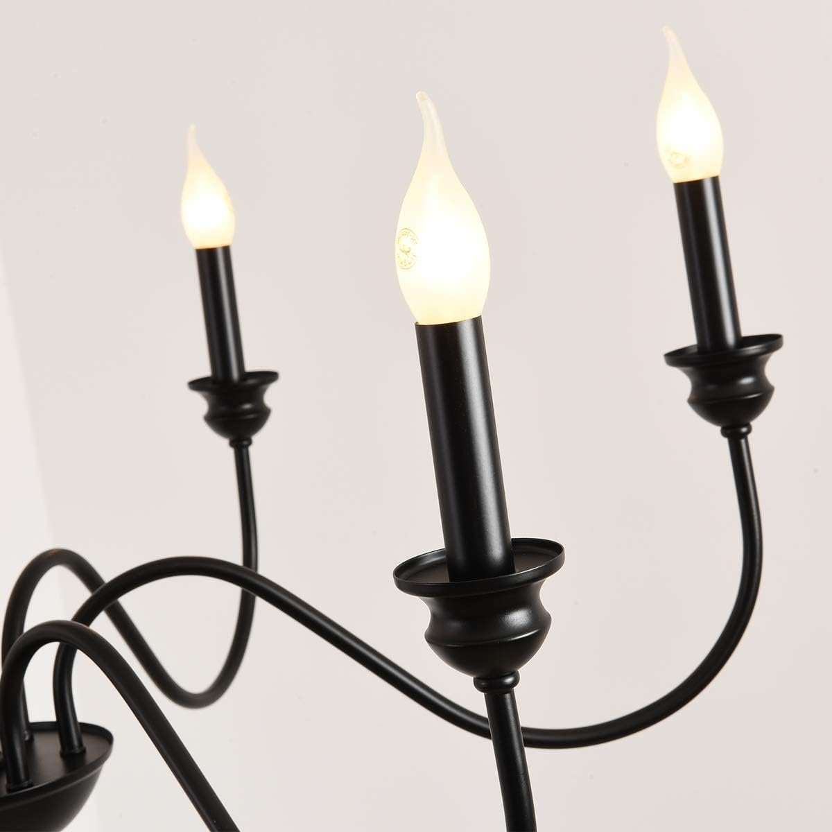 Ganeed 6-Light Farmhouse Chandeliers, Black Classic Candle Ceiling Pendant Light Fixture, Rustic Ceiling Chandelier for Kitchen Island, Foyer, Living Room, Dining Room - E14 - Black 12 Light image number 5