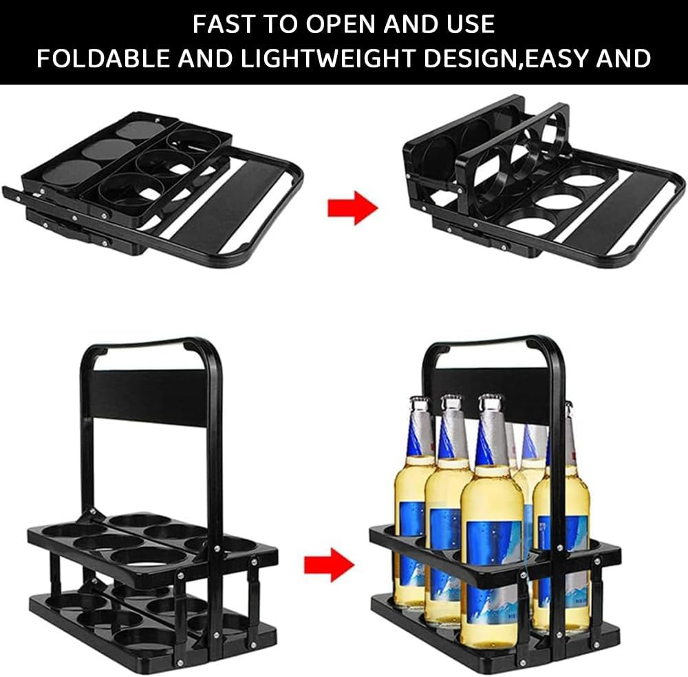 Folding Wine & Drink Carrier with Handle &ndash; Portable 6 Bottle Holder, Collapsible Rack for Beer, Wine, Coffee & Beverages &ndash; Reusable Drink Caddy for Picnic, BBQ, Catering & Kitchen Storage