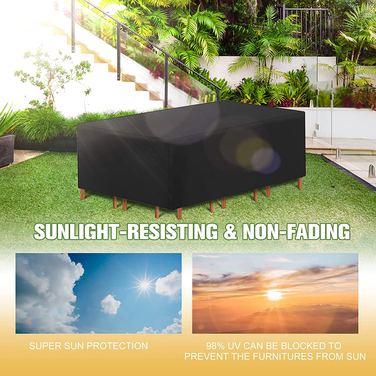 Patio Furniture Cover Waterproof Durable Heavy Duty 210D Oxford Rectangular Outdoor Sectional Sofa Set Covers for Outdoor Picnic Table, Dining Furniture, Chair Set image number 3