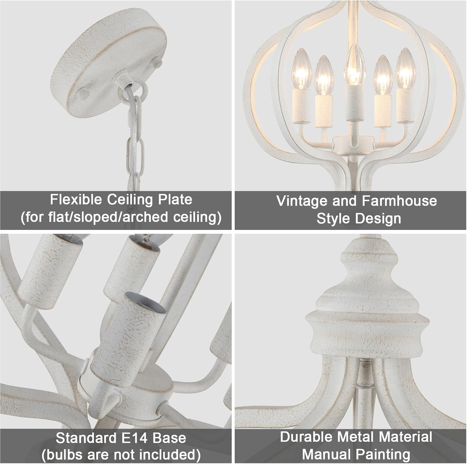 WTUOING White Chandeliers 5 Lights Vintage French Country Chandelier for Living Room Bedroom Kitchen Hallway image number 5