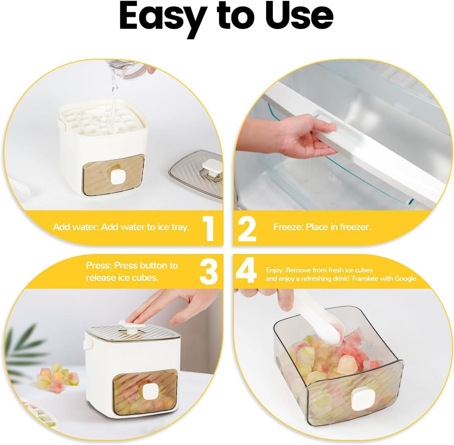 Taicols Small Ice Cube Machine, Ice Cube Maker, with 48 Grids, Ice Cube Tray, Ice Cube Maker with Drawer and Storage Container, Ice Cube Tray with Container, for Home Kitchen (White) - White image number 4