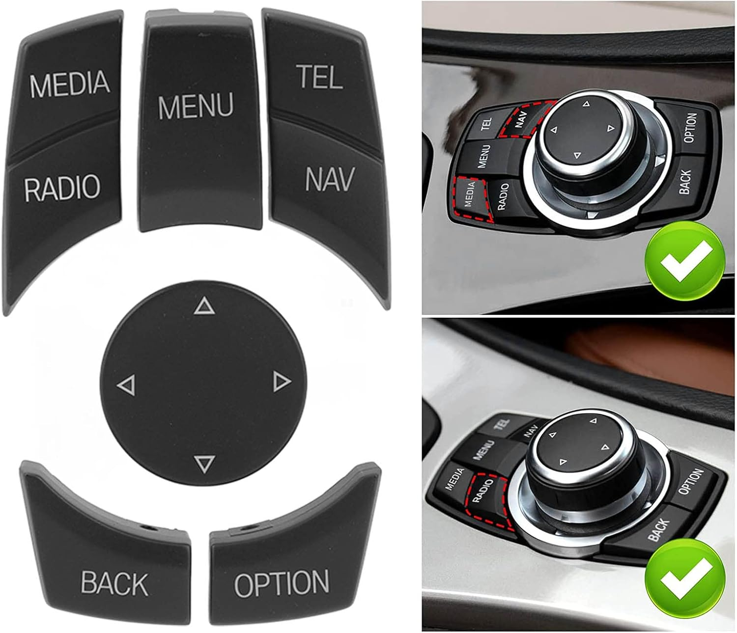 Grcfumo 6Pcs Car Multimedia Control Button, Media Button Remote Control, Car Center Console Touch Knob Button Cover for E70 X5 2006‑2013 (Matte Black) - Silver Plated image number 5