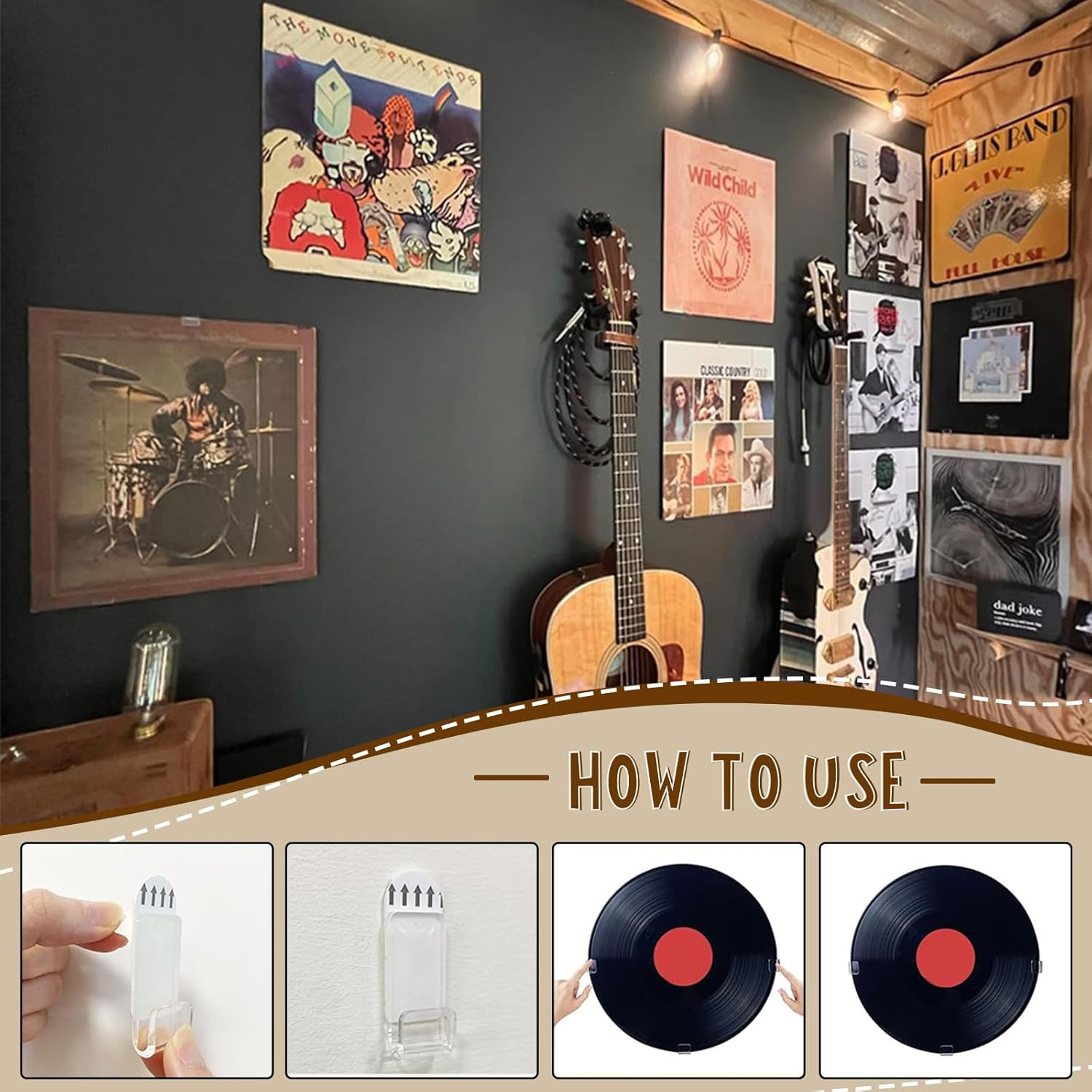 Sgphrzlt 15 Pack Vinyl Record Storage Holder Wall Mount, Self-Adhesive Wall Record Display Shelf Hooks, No Screw Removable Acrylic CD Album Hangers for Home Office Decoration, Clear image number 3