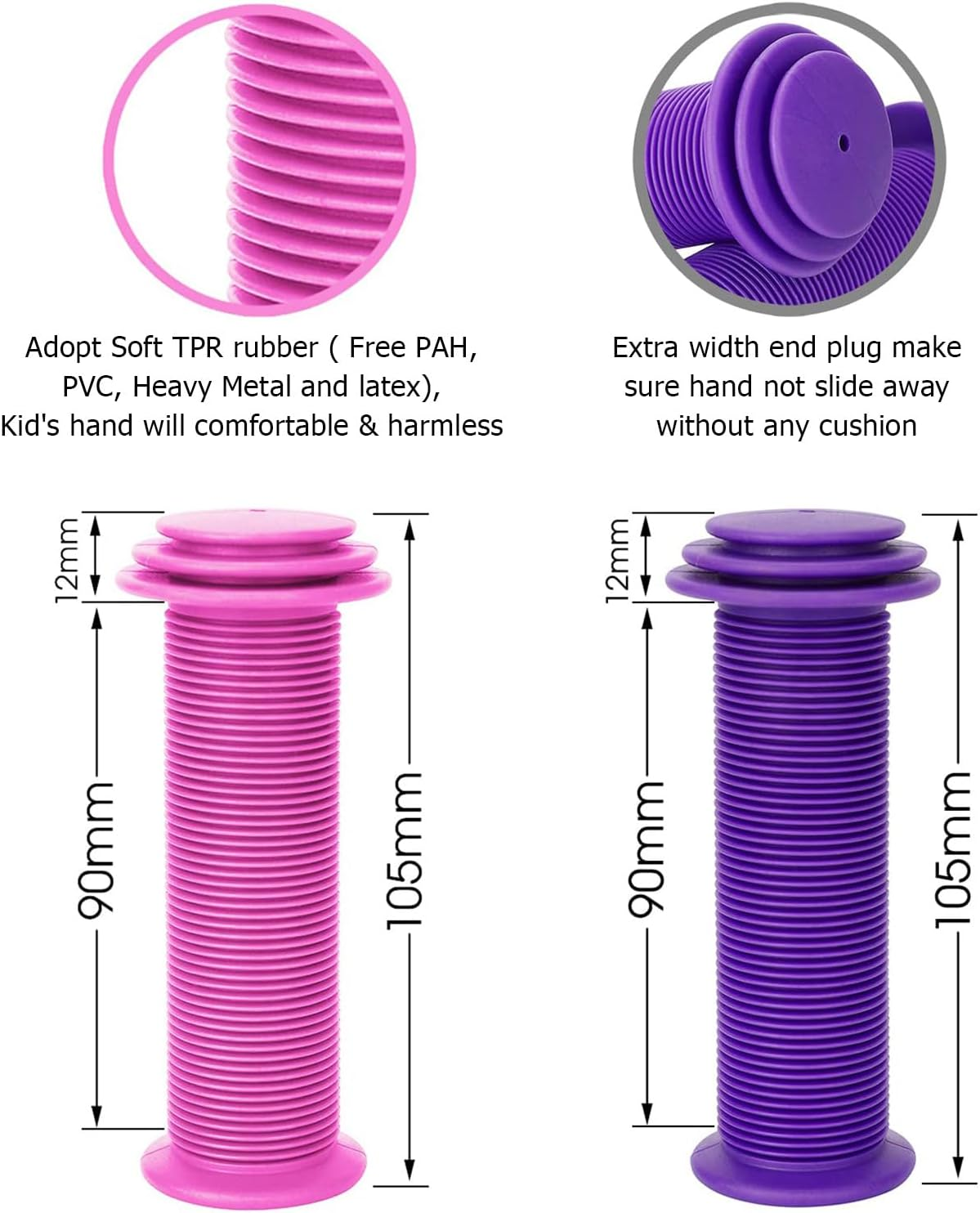 Bike Handlebar Grips, 4 Pcs Anti-Slip Soft Rubber Handlebar Grips for Universal Kids Bikes, Balance, Scooter, and Folding Bikes,Comfortable & Safe Bicycle Handle Bar Grips image number 5