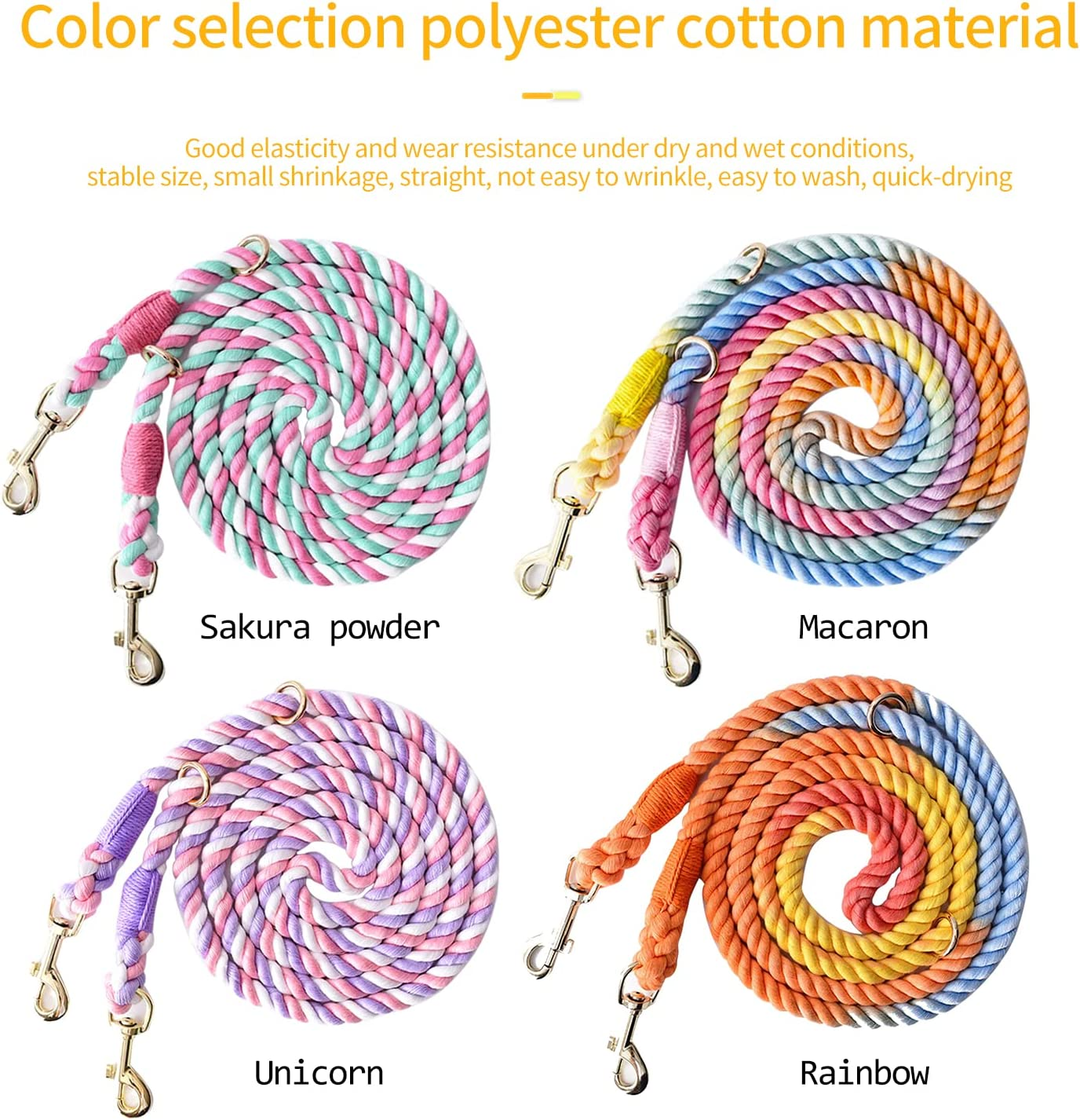 Hands Free Rope Dog Leash 7.5 FT with Adjustable Double Swivel Hook for Small Medium and Large Dogs Running Hiking Camping Walking (Cherry Blossom) - Black image number 6