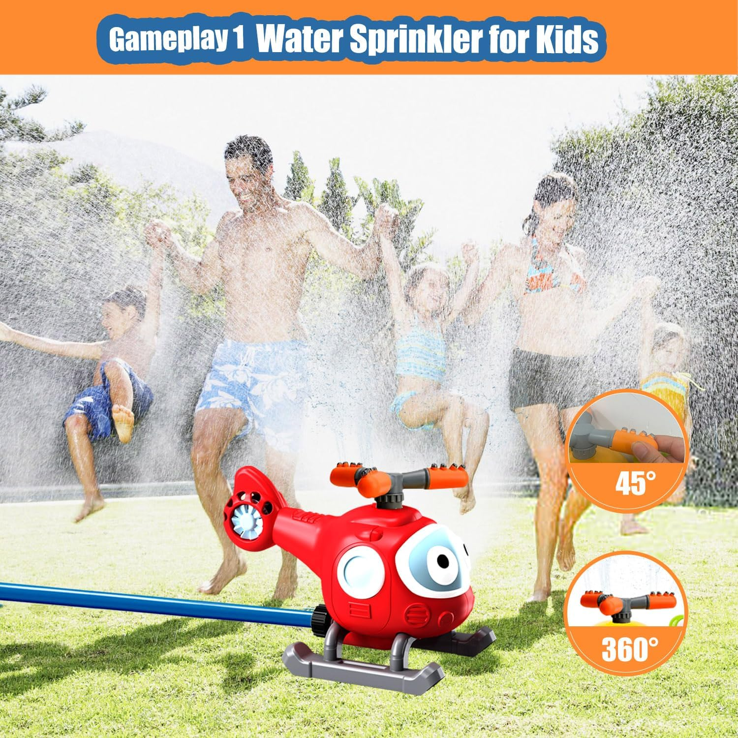 Water Sprinkler Baseball Toy for Kids Outdoor Play, 2 in 1 Snail Summer Water Game with 2 Sprinkler Heads, 360&deg; Roating Spray Water Baseball (Airplane) image number 5