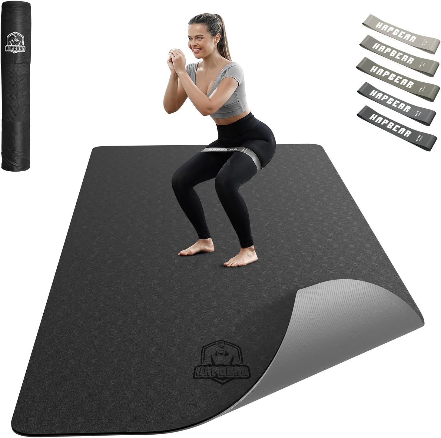 HAPBEAR Large Yoga Mat - 183X91Cm X6Mm, Wide Non-Slip Large Exercise Mat for Home Workout, Yoga, Pilates & Stretching, Durable & Eco-Friendly, Includes Bonus Resistance Bands & Carry Bag