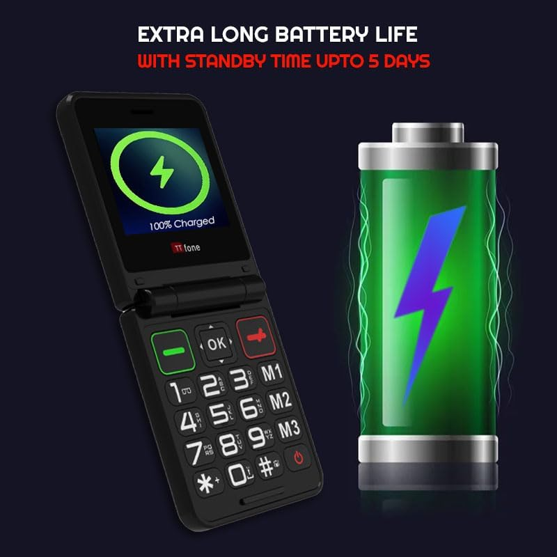 Ttfone TT660 Folding Mobile Phone with Foldable Design, Large Buttons, Emergency Call, Long Battery Life and 3G & 4G LTE Connectivity (With Dock Charger) image number 5