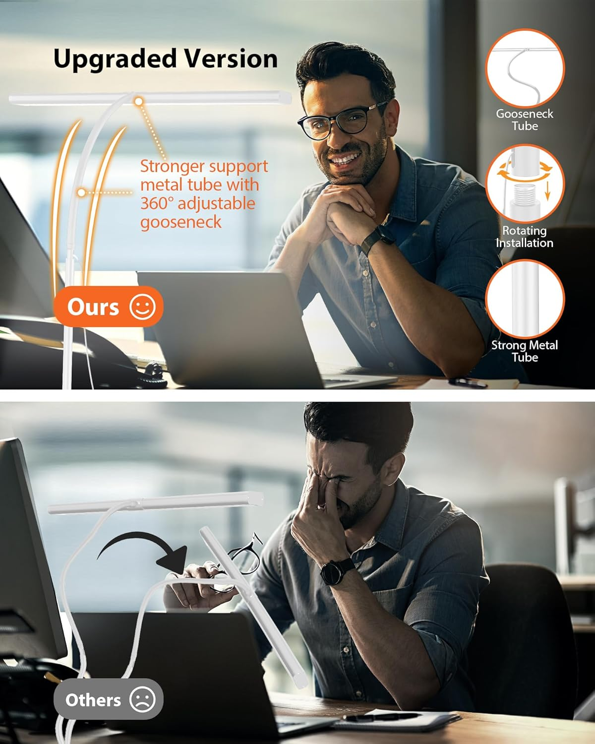 Clamp Desk Lamp with Adjustable Brightness, Eye-Caring LED, Rotatable Head, USB Powered, Space-Saving Design for Office, Reading, Work, and Home Desktop Lighting - White image number 3