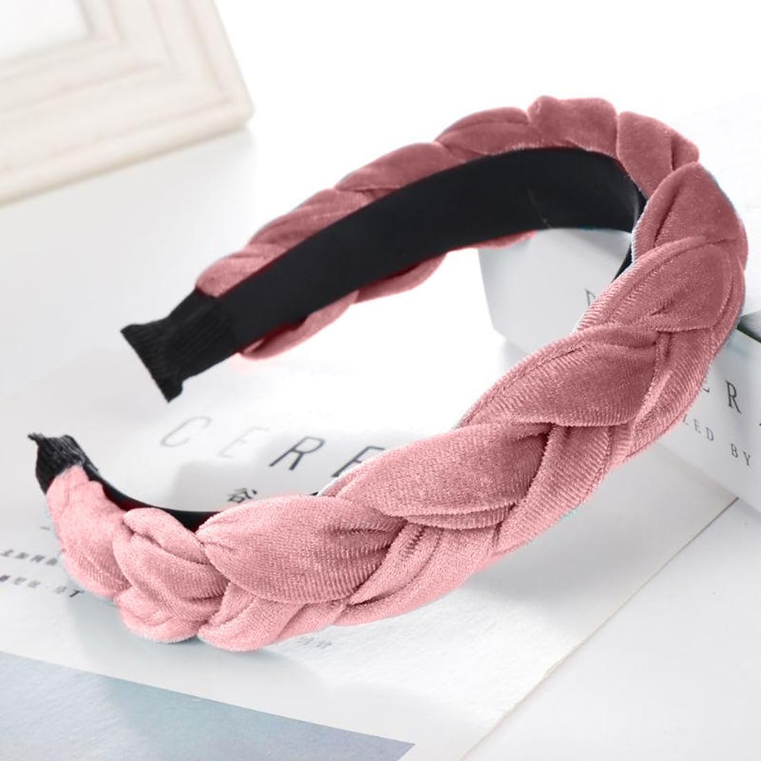 YUZNA Women'S Dirndl Velvet Braided Headband Pink Costume Headband Wide Oktoberfest Hair Accessories image number 1