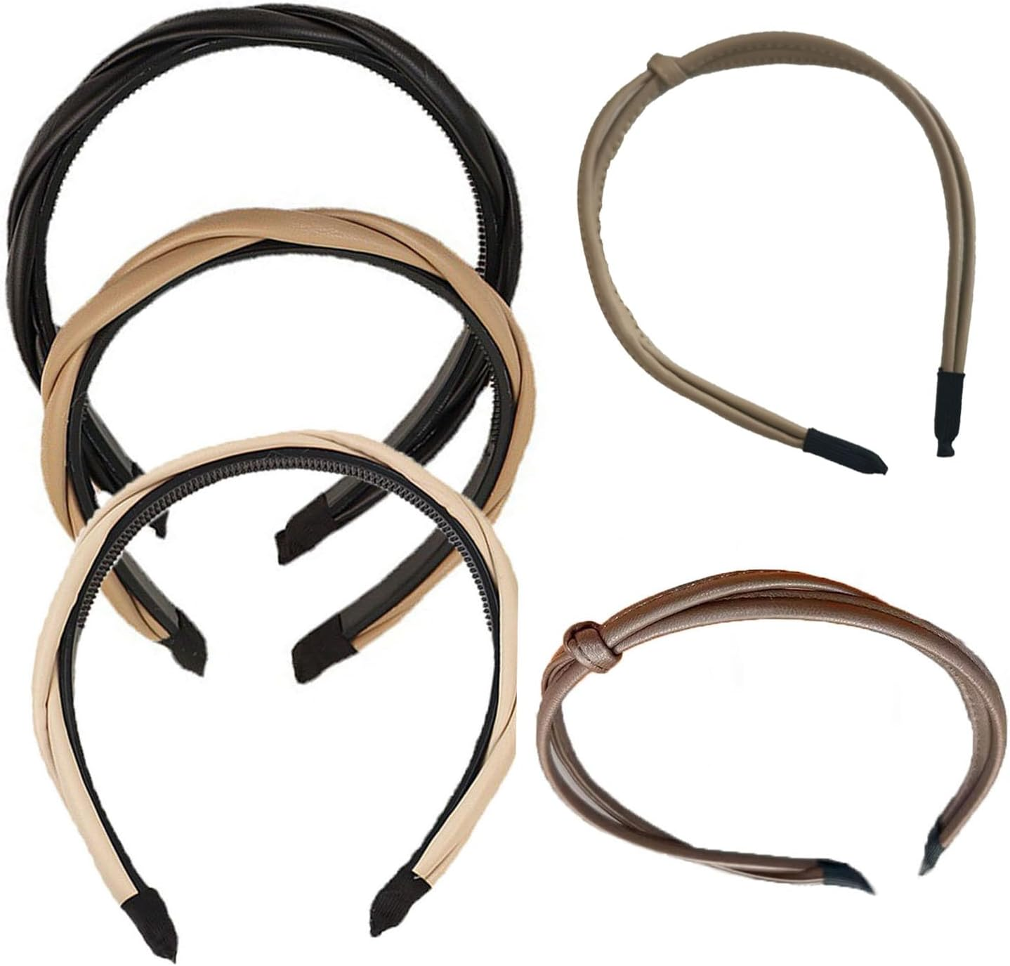 Leather Thin Headbands for Women 5 PCS, Knotted Headbands, Twisted Leather Headband with Teeth, Fashion Head Bands for Women'S Hair (5 Colors) image number 4