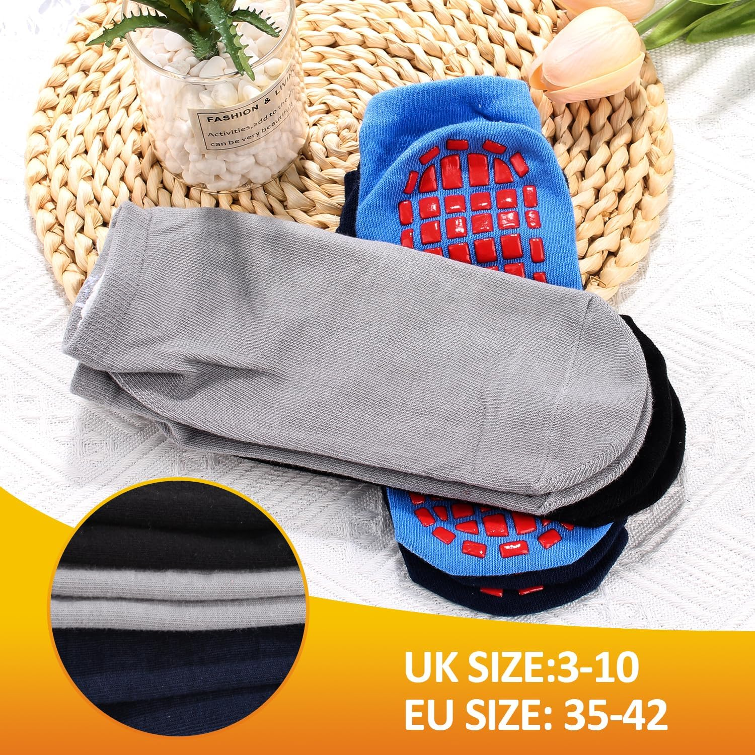 4 Pairs Unisex Non Slip Yoga Pilates Grip Socks Women,Full Toe Ankle Grip Socks for Pilates, Pure Barre, Ballet, Dance, Barefoot Workout image number 5