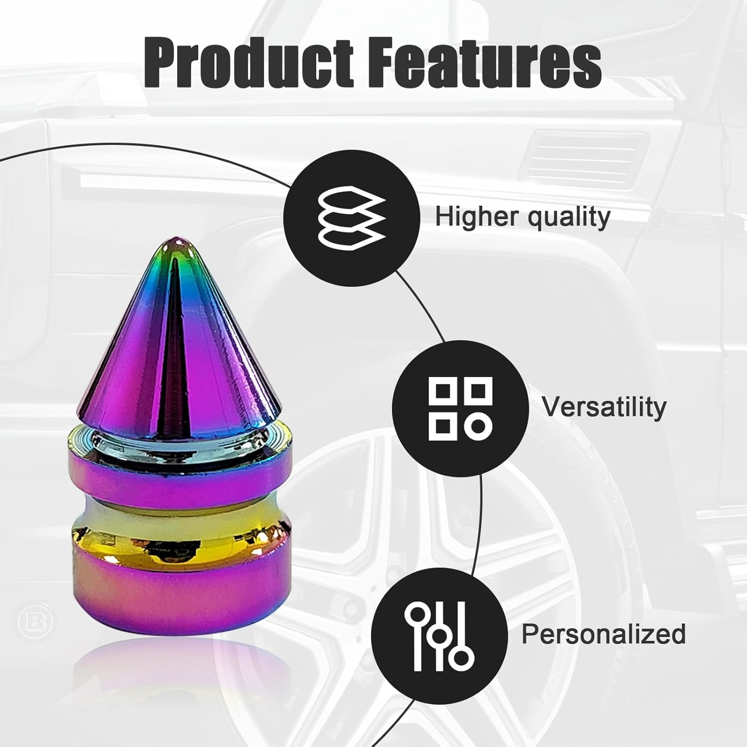 4 PCS Car Tire Valve Caps, Spiked Aluminum Alloy Tire Trim Accessories, Dustproof Tire Wheel Stem Covers, Universal Air Stem Cap for Auto, Trucks, Suvs, Bicycles and Motorcycles (Colorful) image number 5