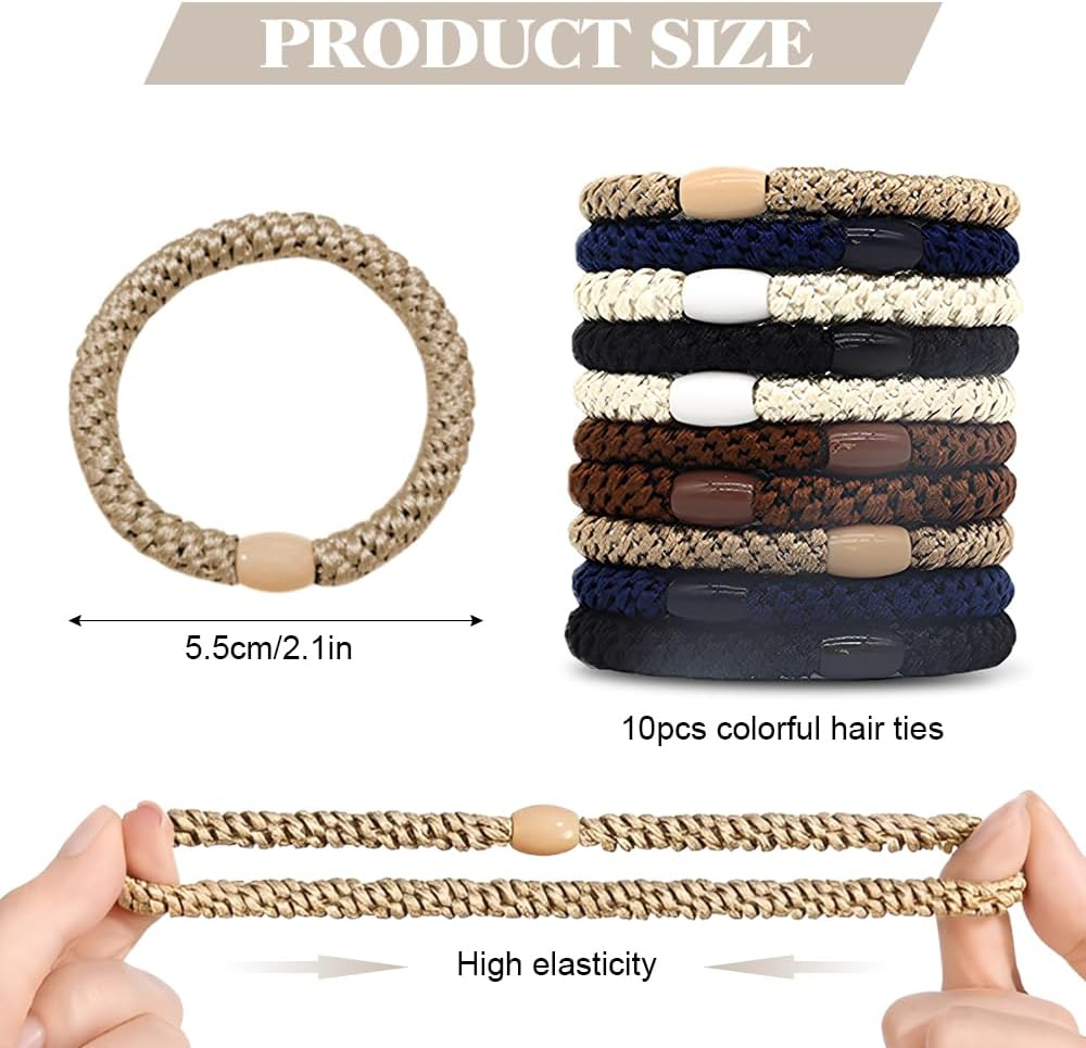 HMCEY Pack of 10 Women'S Hair Bobbles Scrunchies Colourful Tie Hair Elastics Ponytail Holder Hair Bands Multicoloured Suitable for All Hairstyles image number 4
