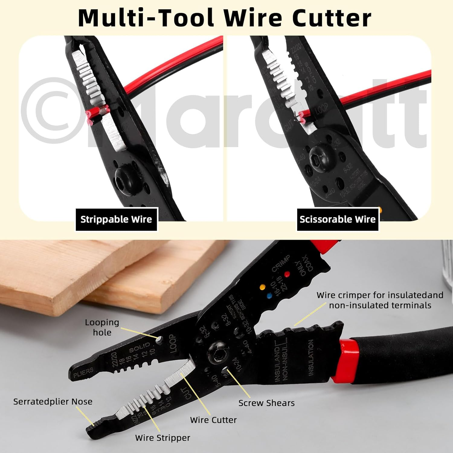 103Pcs Wire Stripper Crimping Tool Kit Includes Auto Wire Stripper, Micro Wire Cutter, 6 in 1 Wire Stripper Tool, Insulated Electrical Wire Connectors Kit for Automotive Repair image number 3