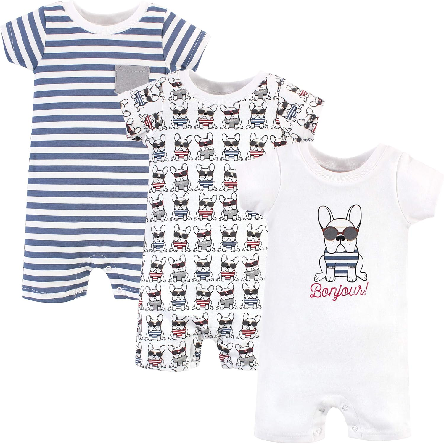 Hudson Baby Unisex Cotton Rompers, French Dog, 6-9 Months