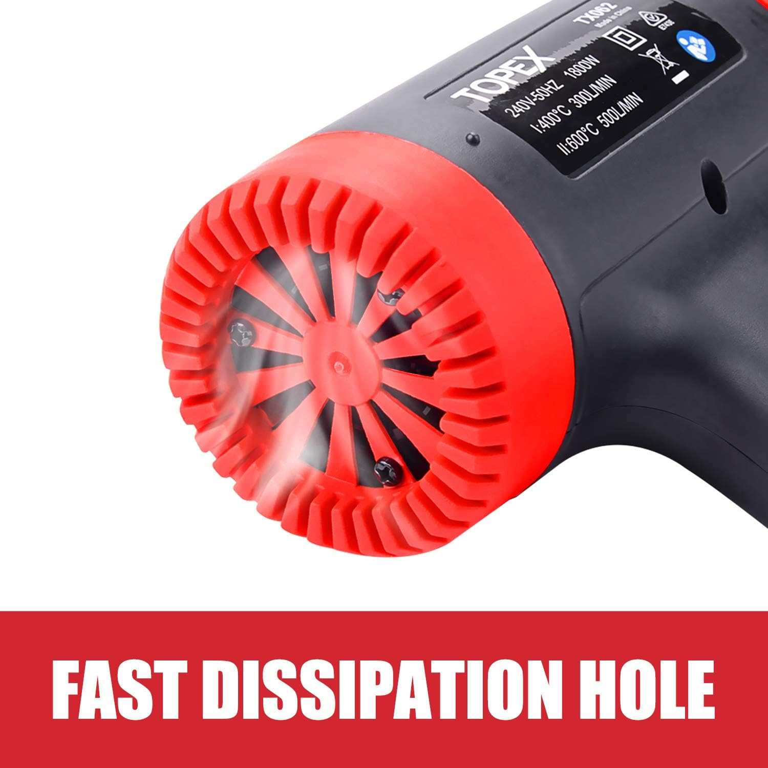 TOPEX Heat Gun Hot Air Heating Tool Kit Dual Speed W/ 5 Accessories Storage Case image number 1