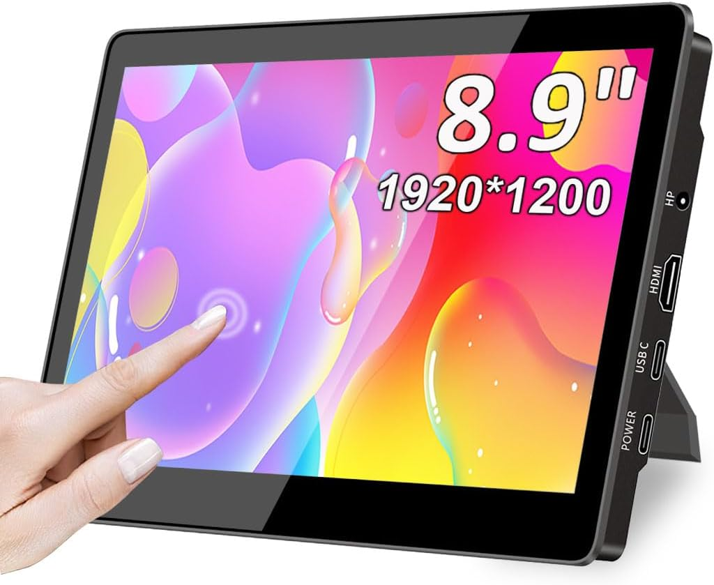 Portable Monitor Touchscreen,8.9 Inch Small Monitor for Computer| 1920 * 1200 |16:10|450Nits|Optical Bonding| HDMI/USB-C Port|Mini Display for Raspberry Pi Laptop Mini PC Mac image number 1