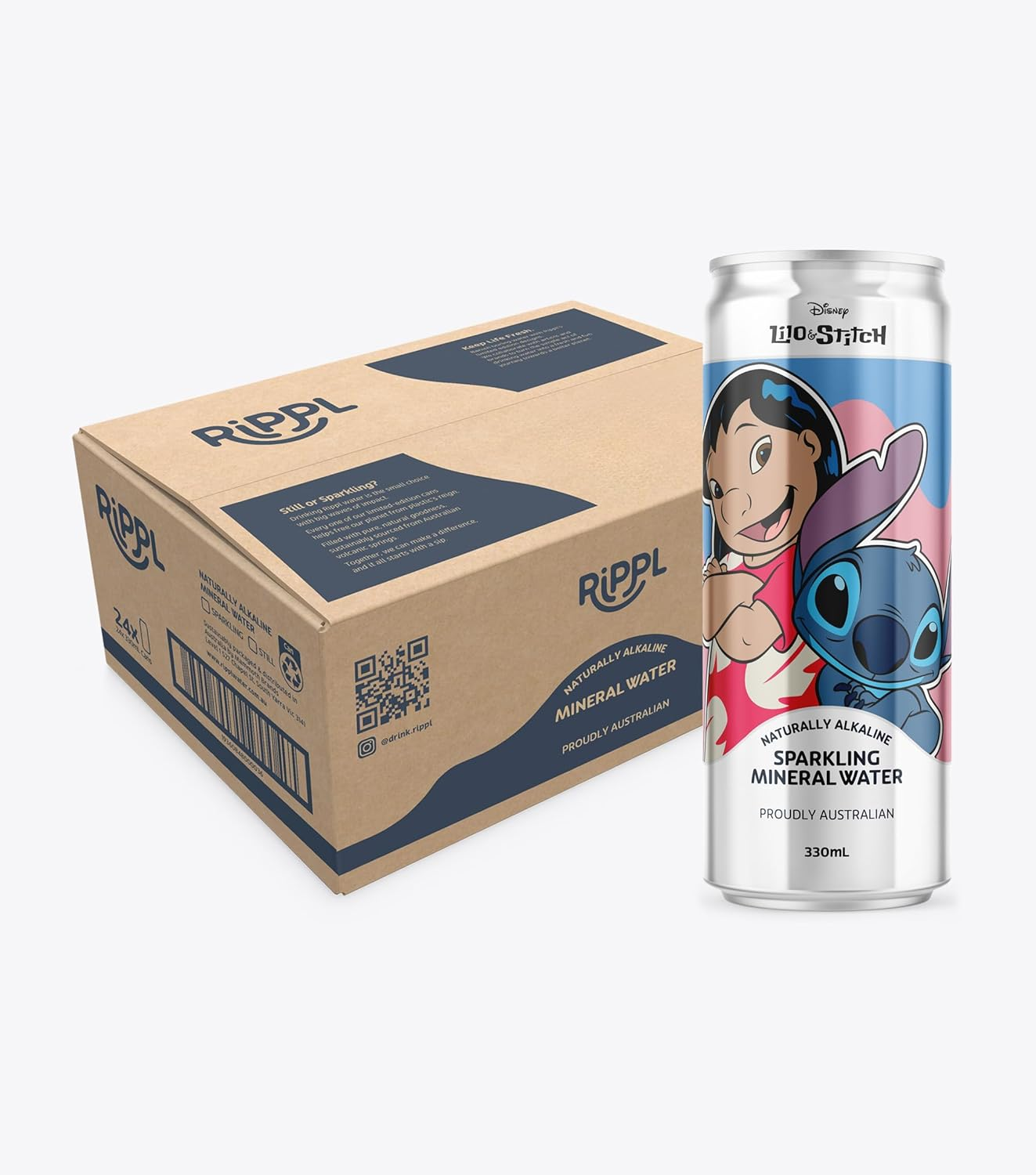 Rippl Disney Lilo & Stitch Canned Sparkling Mineral Water, 330 Ml, 24 Pack image number 1