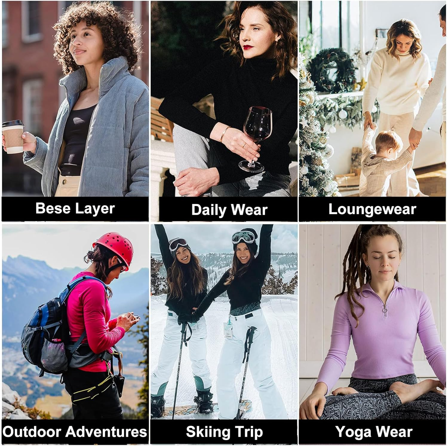 KROFZOPW Womens Thermal Underwear Sets Long Sleeve Fleece Lined Long Johns Tops & Bottoms Ultra Soft Cold Weather Base Layer image number 3