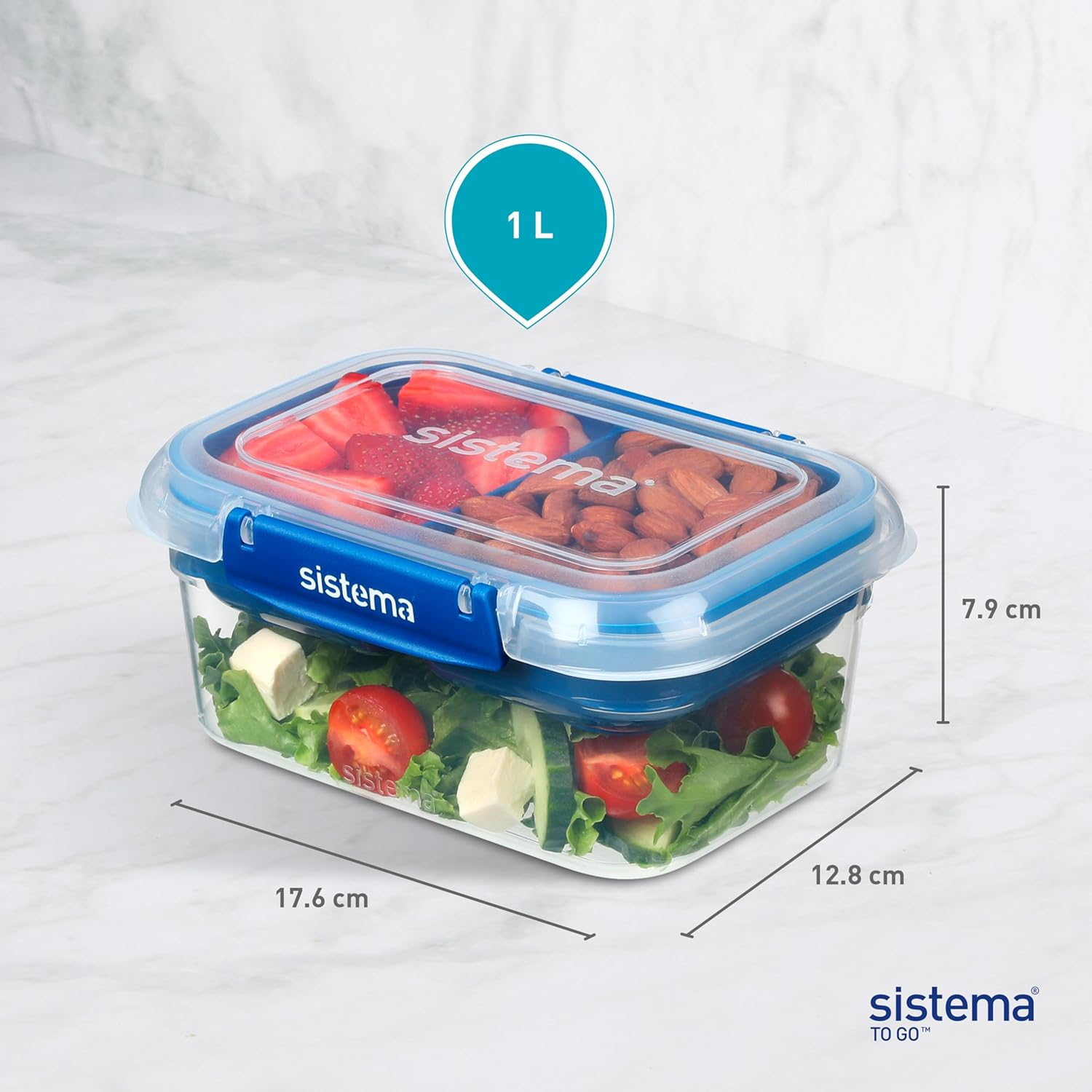 Sistema to Go Stax Food Storage Containers | 1 L | 3 Piece Airtight Containers Set with Tray | Leakproof Seal | Easy Locking Clips | Bpa-Free image number 5