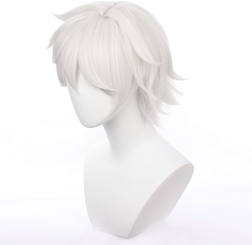 Tongtta Anime Gray White Cosplay Gabimaru Wig Short Curly Hair for Men Halloween Costume Wig for Party