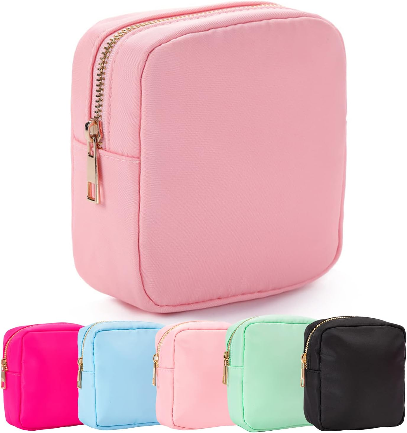 Makeup Bag Travel Bag Pouch, Preppy Small Makeup Bag Zipper Pouch Purse Mini Nylon Cosmetic Storage Bag Cute Toiletry Organizer Bag, Large Womens Make up Bags, Pink, MINI, Preppy Makeup Bag