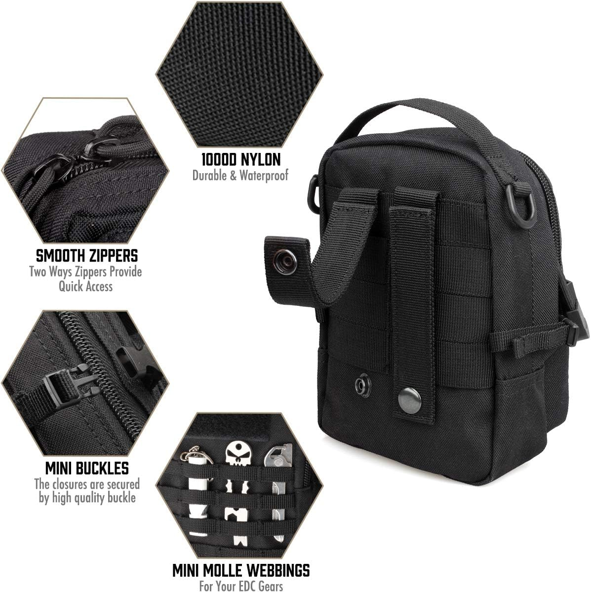 WYNEX Tactical Molle Pouch Small, EDC Utility Pouch Tactical Tool Pouches Bag Compact Multi-Purpose Waist Pouch Include Flag Patch, Mini Design of 3-Day Assault Backpack image number 6