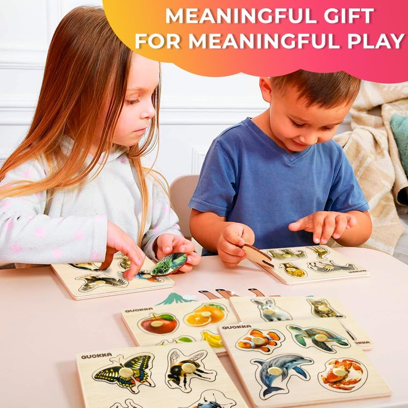 QUOKKA Wooden Puzzles for Toddlers 1-3 &ndash; 4 Set Pegged Puzzles for Kids Ages 2-4 &ndash; Animal and Birds Learning Toy for Kids &ndash; Gift Realistic Educational Game for Boy and Girl - 8 Set image number 5