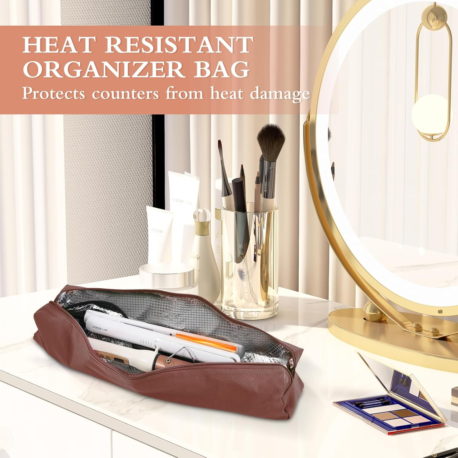 Suafrnut Hair Tools Travel Organizer Bag Portable Heat Resistant Storage Case Pouch for Curling Irons, Flat Irons, Hair Straightener, Hot Air Brush and Hair Styling Tools(17.7" X 3.2" X 3.2")