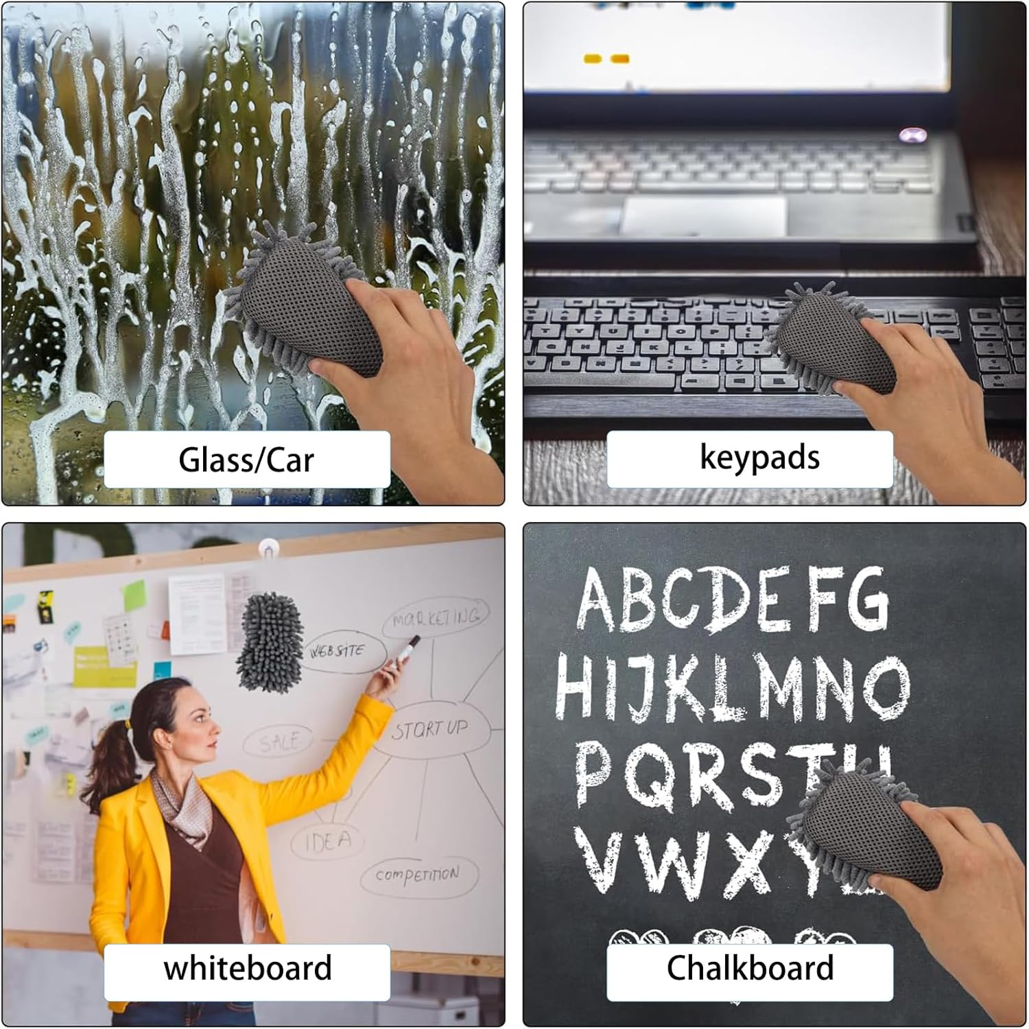 6 Pcs Microfiber Shag Whiteboard Eraser Chalkboard Eraser Washable Microfiber Shag Dry Erase for Markers, Chalk, Home, Classroom and Office (Gray, Blue and Pink, 12X7X3Cm 6Pcs)