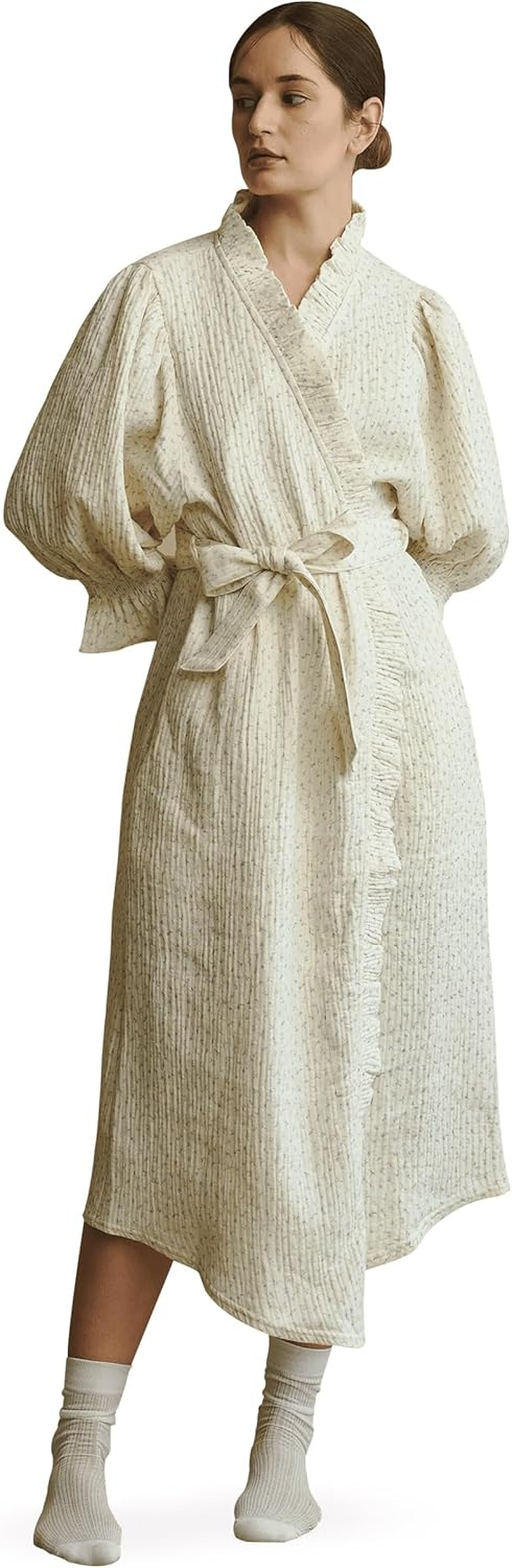 NOTHING FITS but Muslin Gauze Robe Maternity Gown, Women&rsquo;S Cotton Classic Nursing Robe, Puffed Sleeves