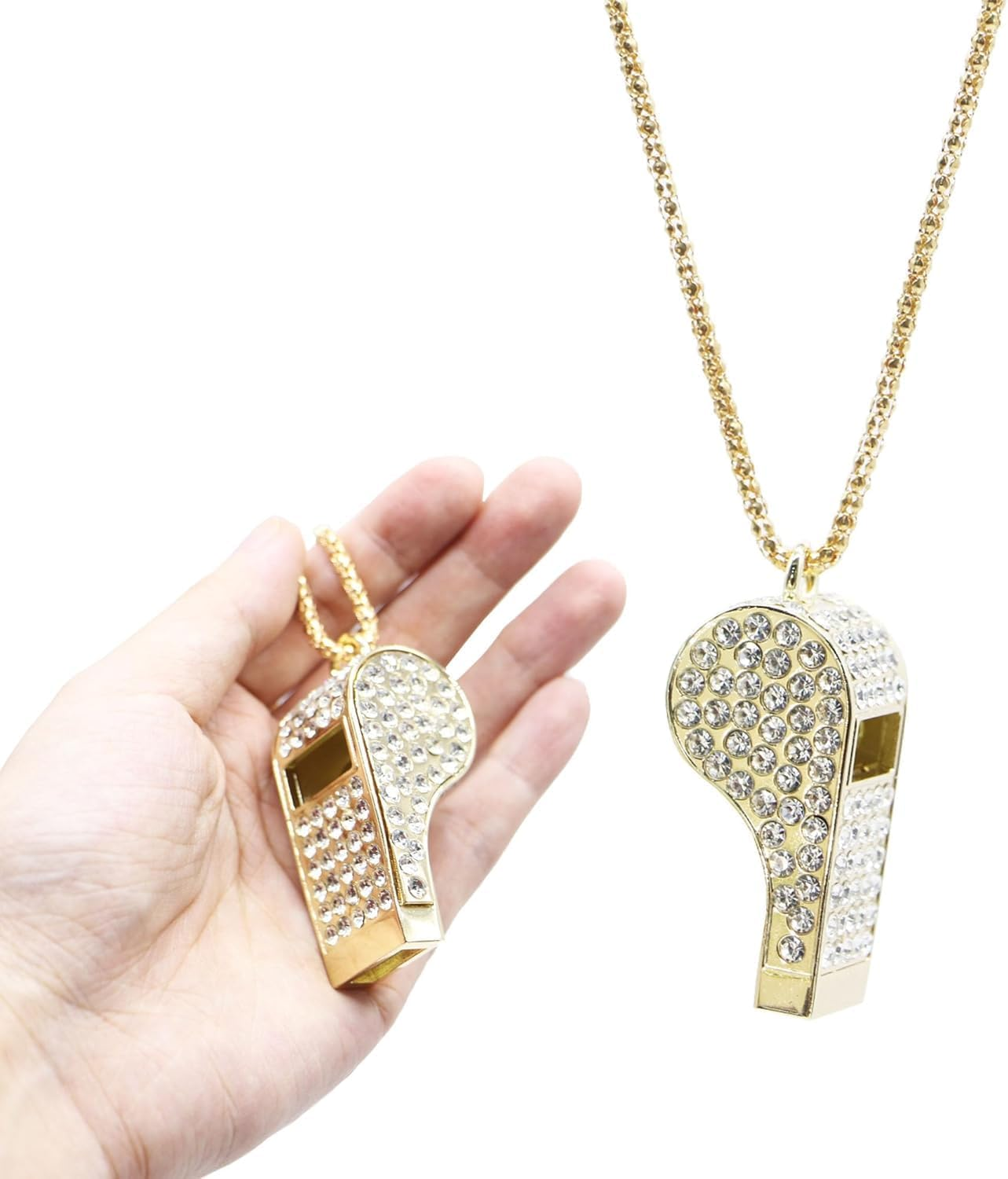 Unisonpet Whistle, Metal Crystal Rhinestone Whistle, Bling Whistle, Shining Whistle with Chain for Referees, Coaches, Teachers, Polices, Training (Gold) image number 2
