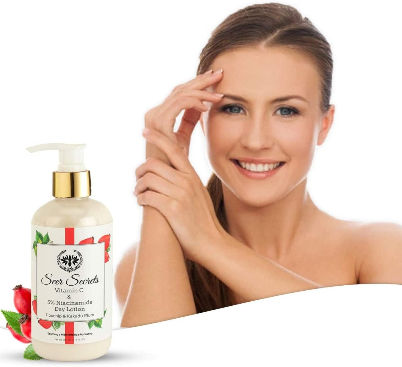 Seer Secrets Natural Rosehip & Kakadu Plum Day Lotion for Smoothing, Moisturizing & Hydrating Skin | Vitamin C & 5% Niacinamide | Better Skin Elasticity | Younger Looking Skin | Pack of 300ML