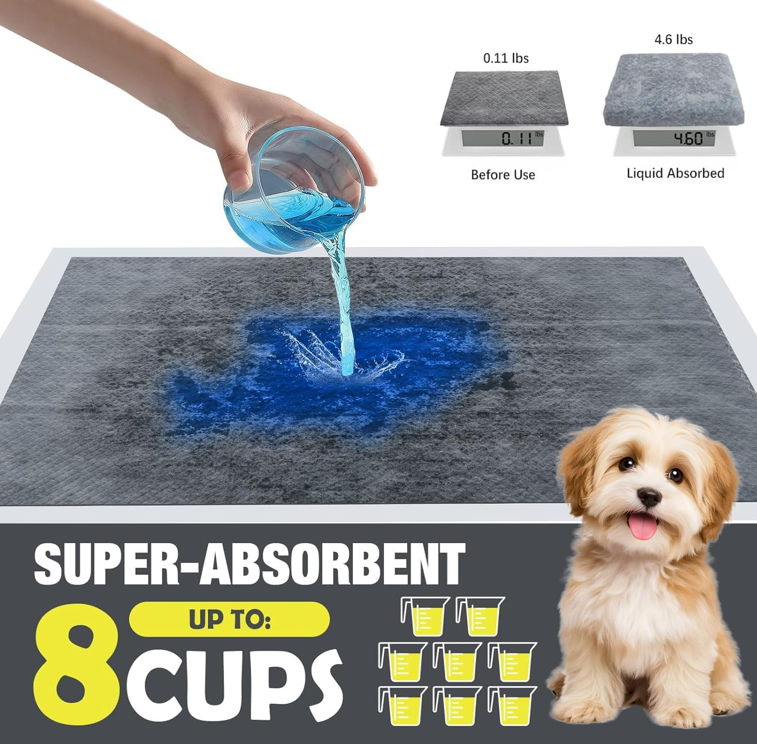 Puppy Pads 50 Packs - 45X60 Cm Large, Bamboo Charocoal Dog Pee Training Pads, Charcoal Odor-Control Puppy Pads with Leak-Proof Quick-Dry Design, Super Absorbent for Dogs Puppies, Doggie, Rabbits, Cats image number 6