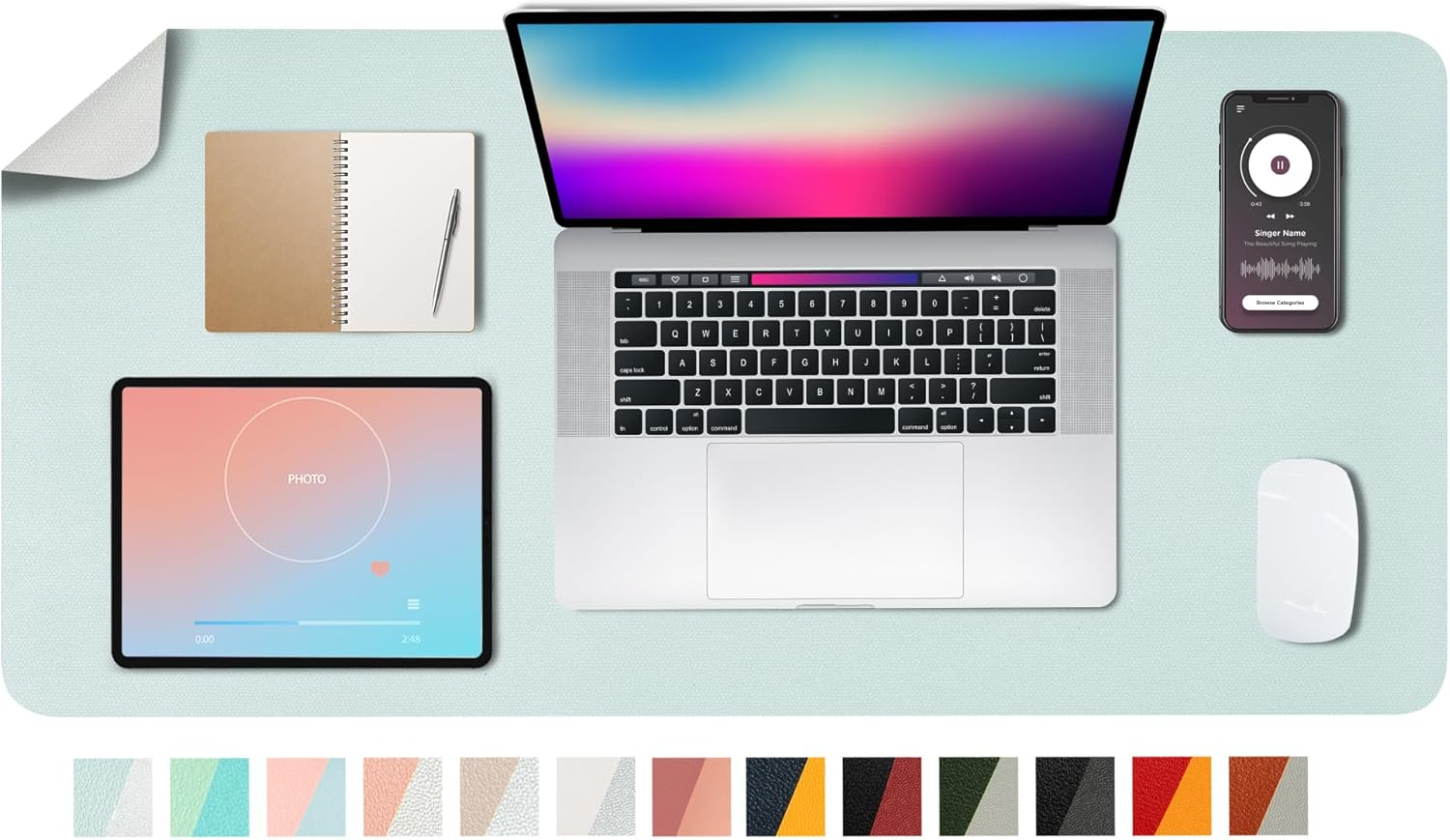 PU Leather Deskpad,Dual Side Desk Pad,Office Desk Mat,Dual Color Desk Pad,Leather Desk Writing Mat Mouse Pad for Office & Home,31.5Inchx15.7Inch,Eagzffi (Gray&Silver)