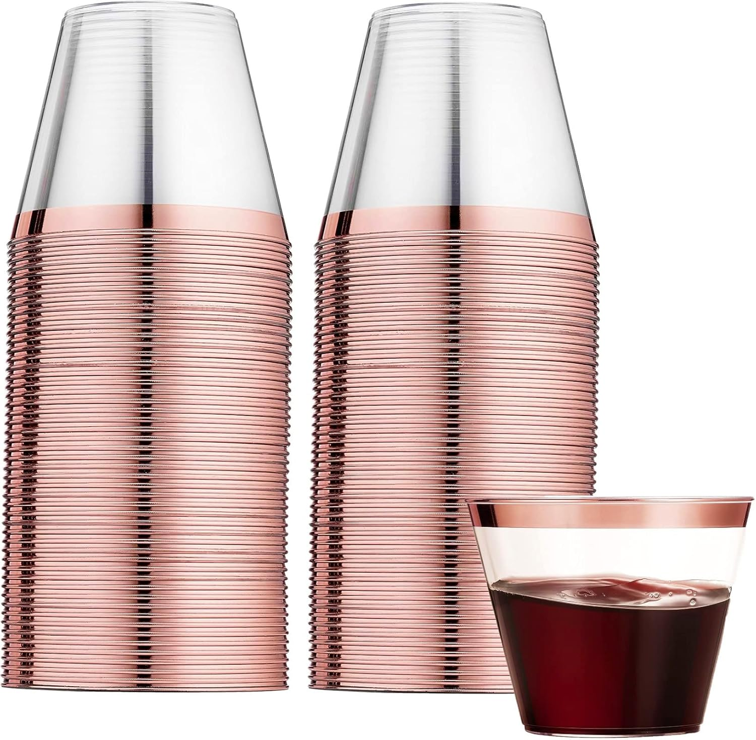 LATERN 60Pcs Gold Rimmed Plastic Cups, 270Ml Plastic Tumblers Reusable Drink Cups Elegant Party Wine Glasses for Champagne Beer Cocktail Martini Soda Dessert (8.9 X 7.1Cm)