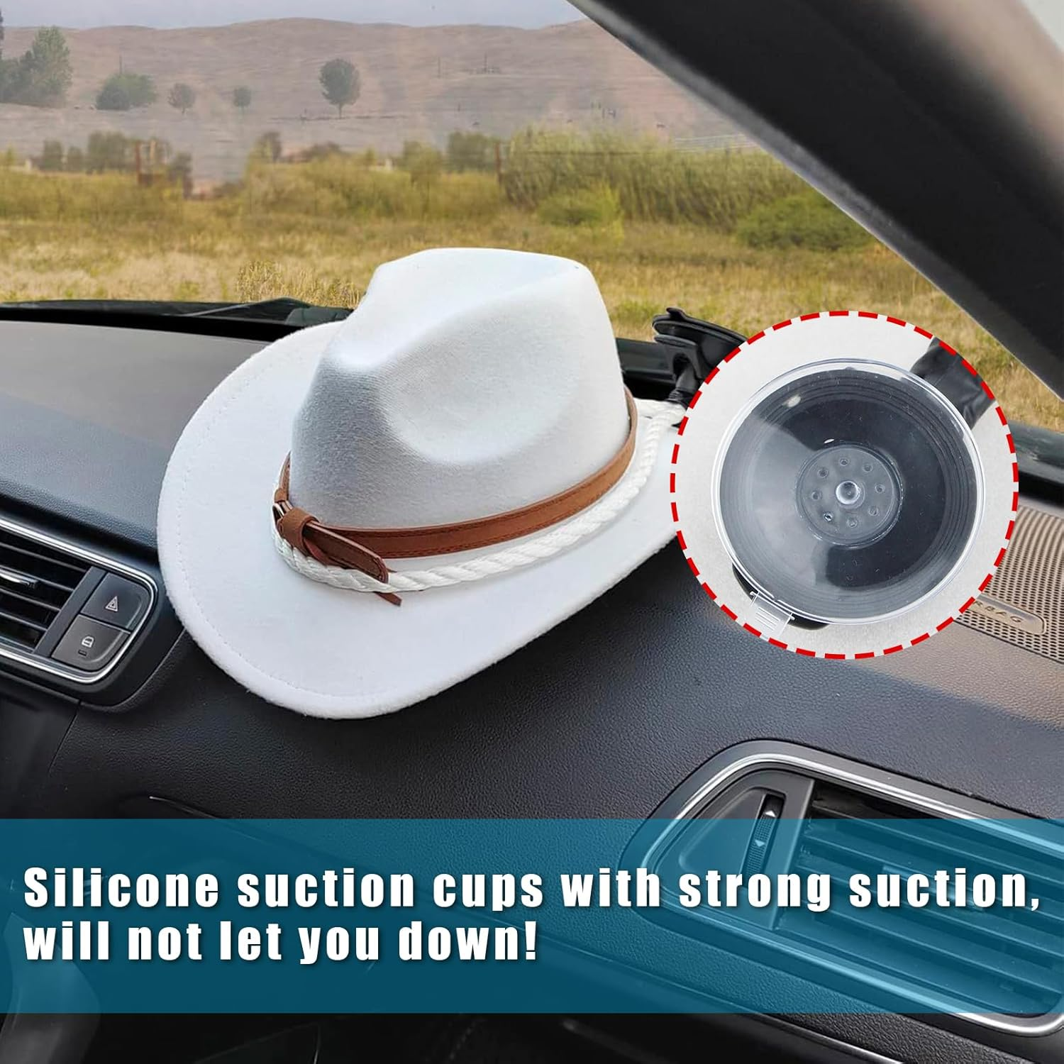 Ziciner Cowboy Hat Mounts for Your Vehicle, Hat Mounts with Suction Cup, Hat Holder Rack to Keeps Your Hat Securely on the Dash, Universal Interior Accessories for Trucks, Suvs, Cars (Red)