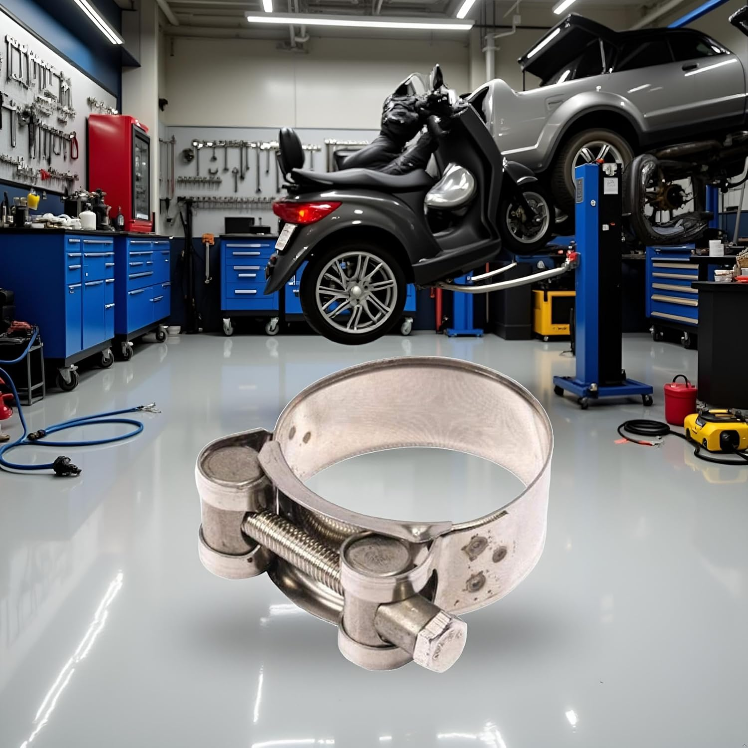 Exhaust Clamp Stainless Steel Exhaust Band Clamp Replacement for Motorcycle Water Hose Car Automotive Replacement Exhaust Clamps (48-51Mm) image number 2