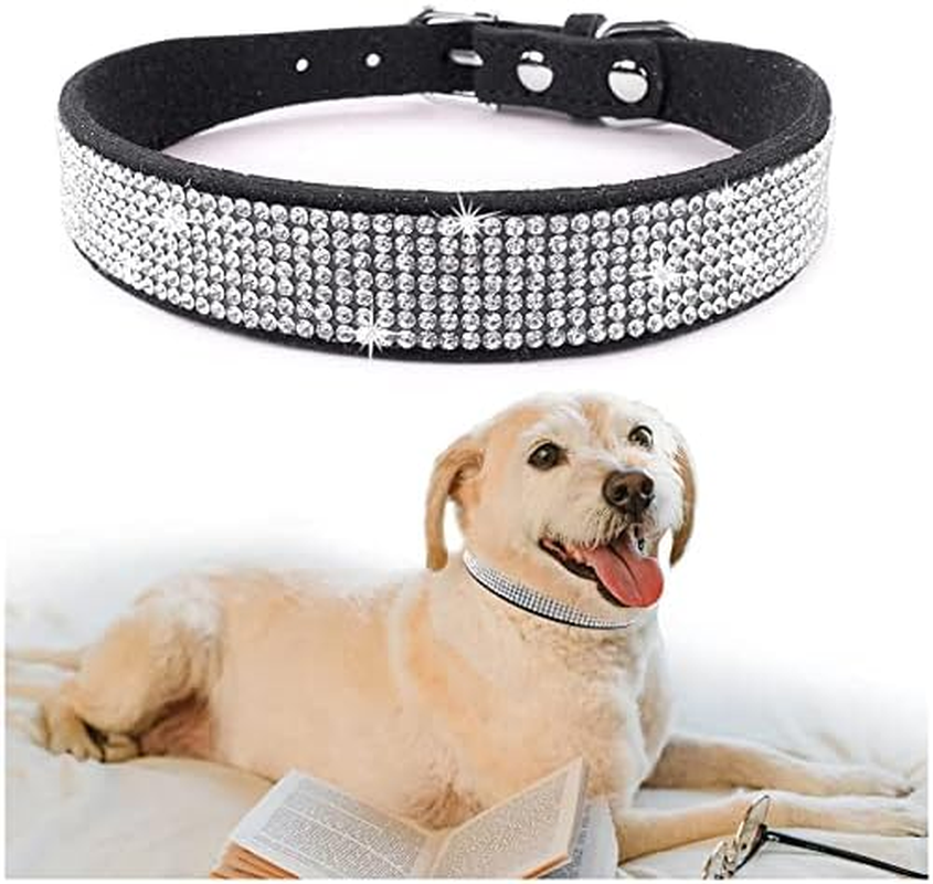 Kalevel Large Dog Collar Pink Bling Cat Collar Leather Soft Pet Collar Adjustable Fashion with Rhinestones Metal Buckle for Large Dogs
