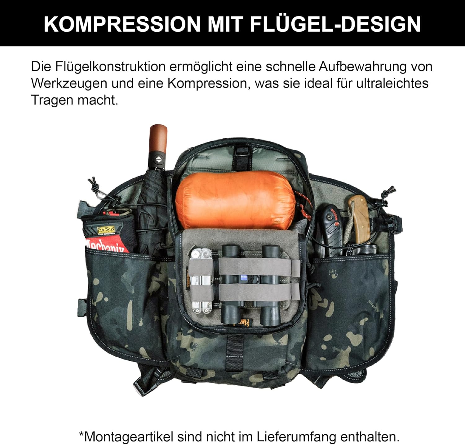 Magforce Hiking Backpack Task Force Lightweight Travel Backpack 500D Nylon Outdoor Backpack with Large Capacity, Wide Opening, Multiple Compartments and Zipper